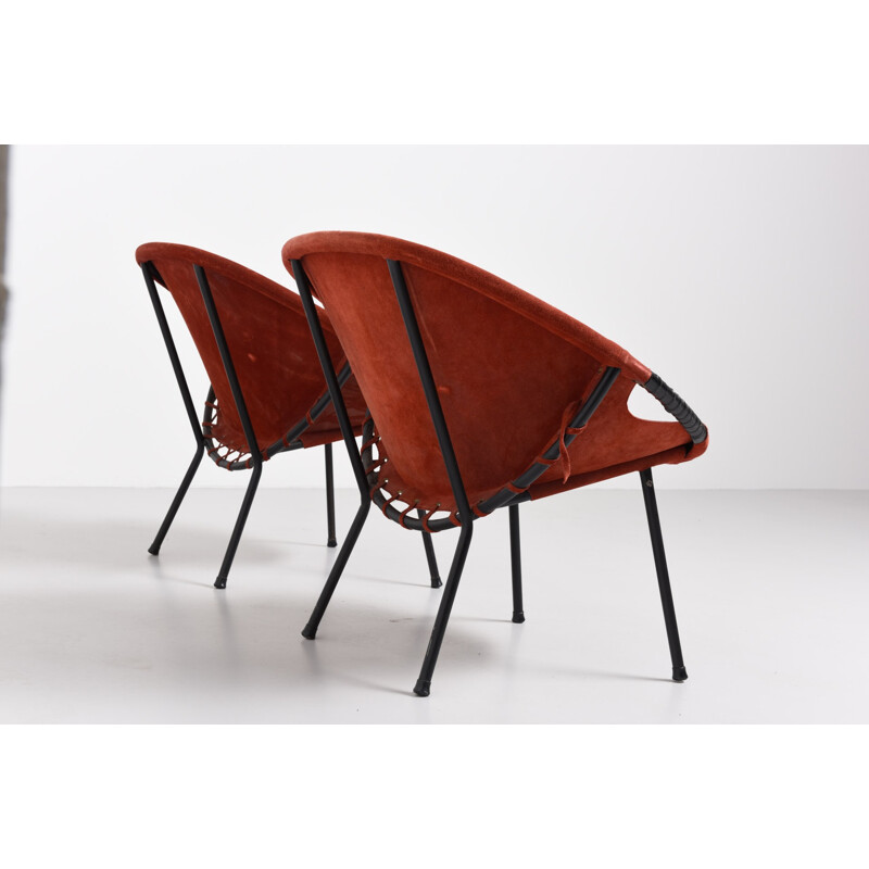 Paire de fauteuils en cuir rouge - 1950