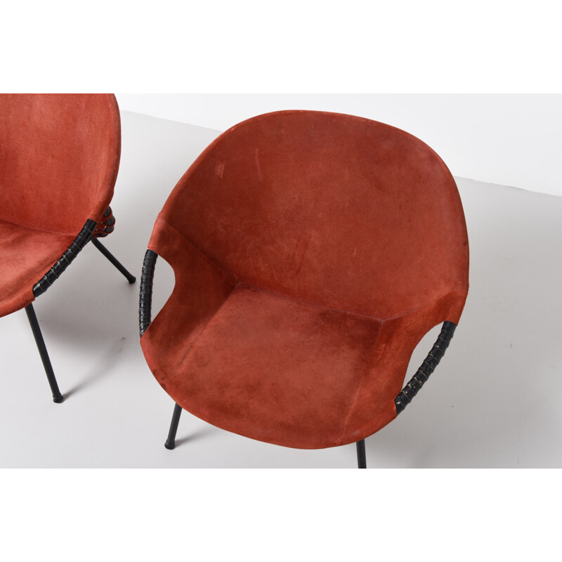Pair of armchairs in red leather - 1950s