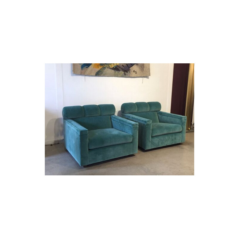 Pair of vintage velvet armchairs, Italy 1970s