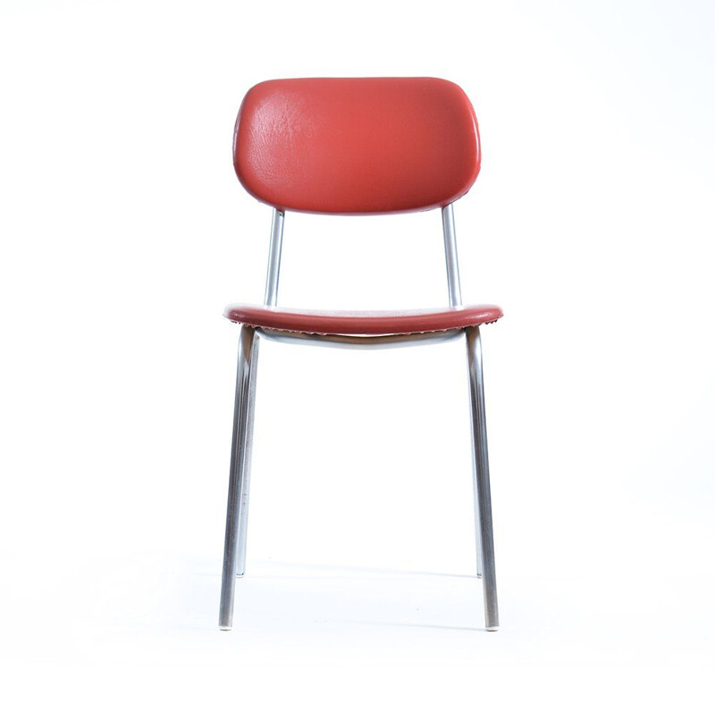 Vintage Red Leatherette Chair on Chrome Construction by Kovona, Czechoslovakia 1960s