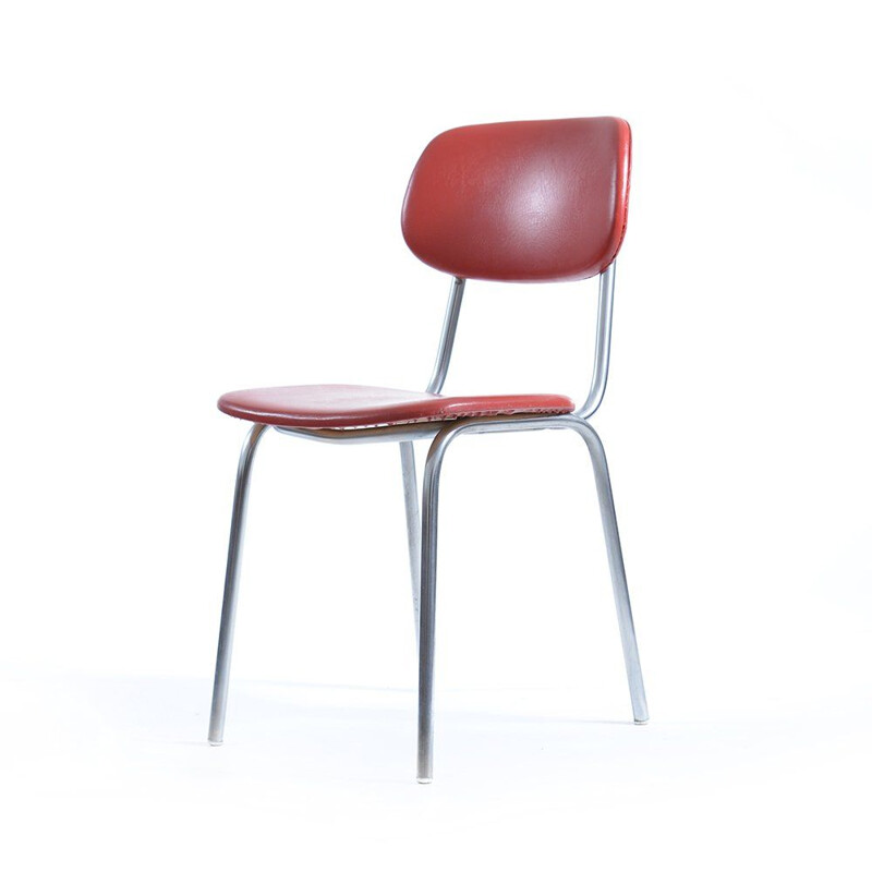 Vintage Red Leatherette Chair on Chrome Construction by Kovona, Czechoslovakia 1960s