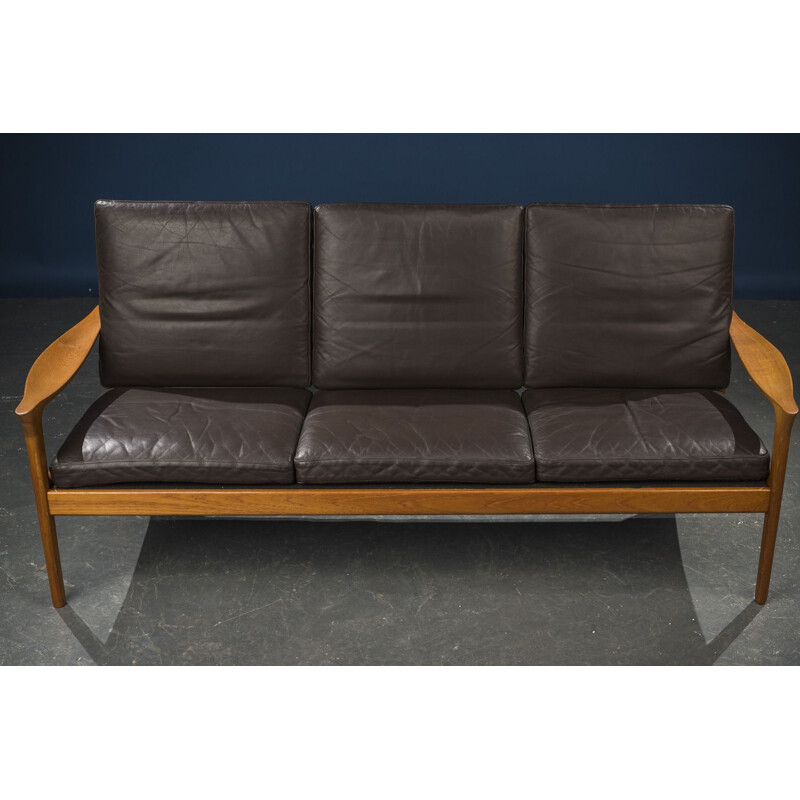 Vintage Teak 3 Seater Sofa by Illum Wikkelso for Glostrup, Denmark 1960s