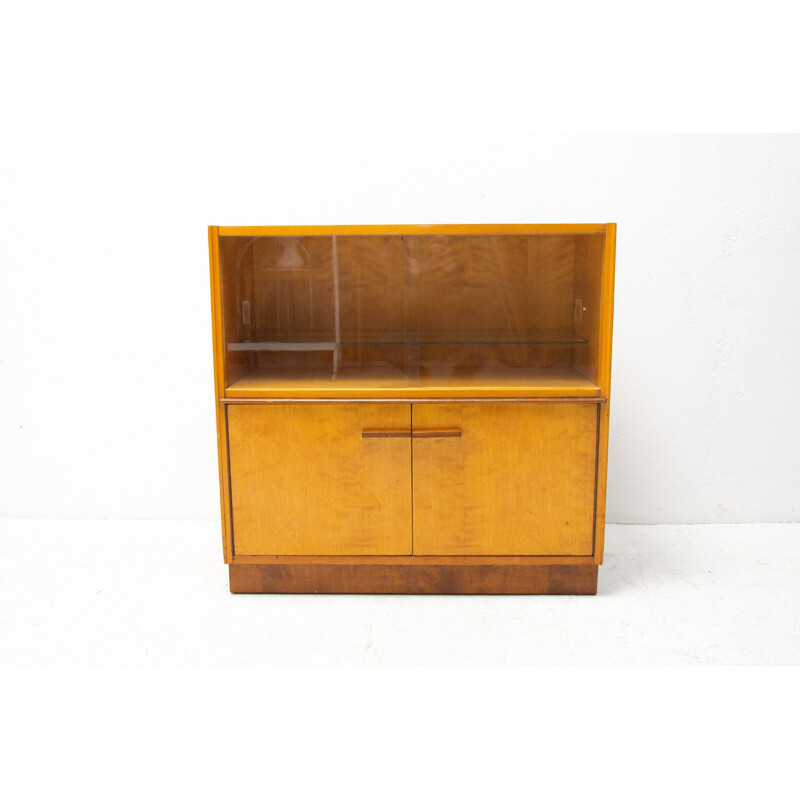 Vintage glass cabinet made of ash, elm, maple, walnut and birch for UP Závody, Czechoslovakia 1960