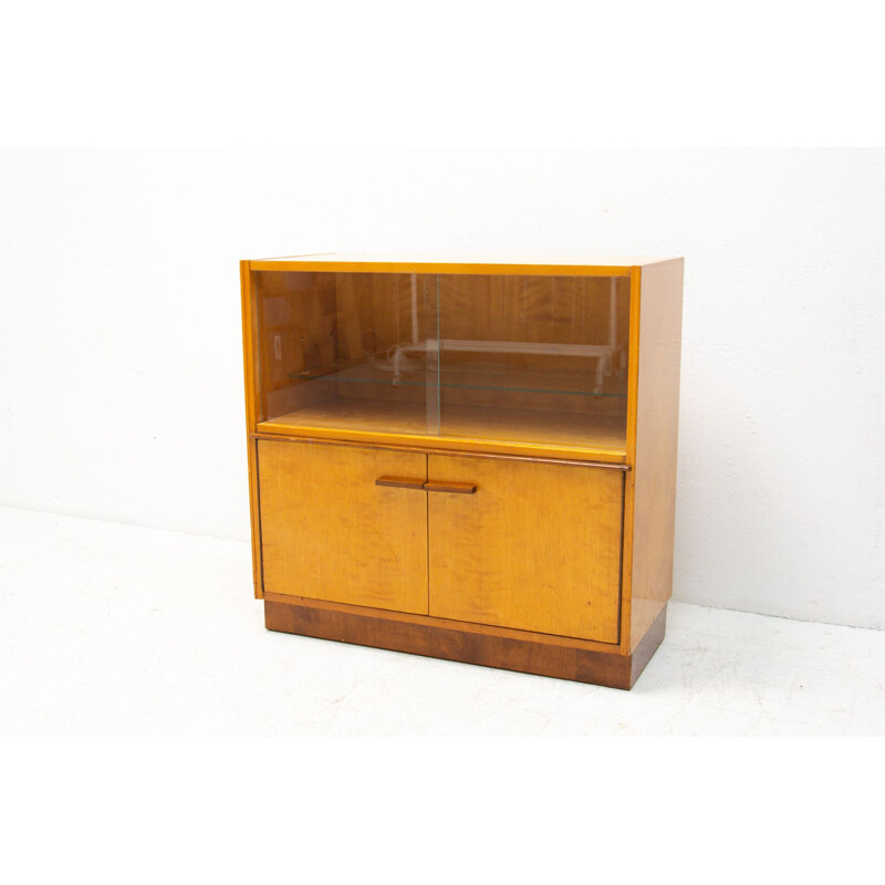 Vintage glass cabinet made of ash, elm, maple, walnut and birch for UP Závody, Czechoslovakia 1960