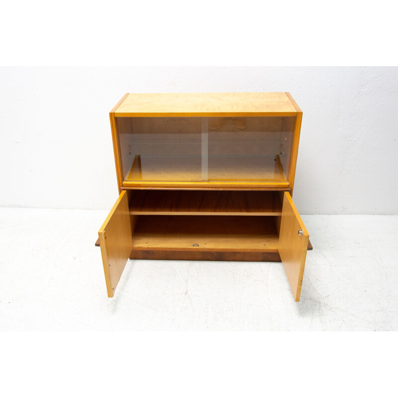 Vintage glass cabinet made of ash, elm, maple, walnut and birch for UP Závody, Czechoslovakia 1960