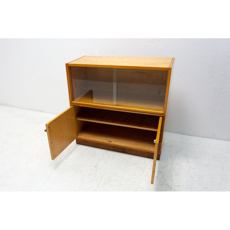 Vintage glass cabinet made of ash, elm, maple, walnut and birch for UP Závody, Czechoslovakia 1960