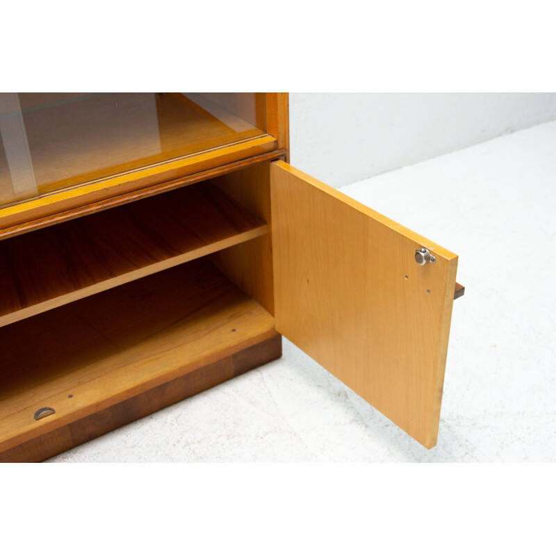 Vintage glass cabinet made of ash, elm, maple, walnut and birch for UP Závody, Czechoslovakia 1960