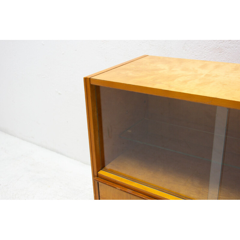 Vintage glass cabinet made of ash, elm, maple, walnut and birch for UP Závody, Czechoslovakia 1960