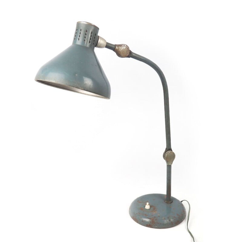 Lampe vintage en tôle émaillée et aluminium d'atelier Jumo GS1, 1920