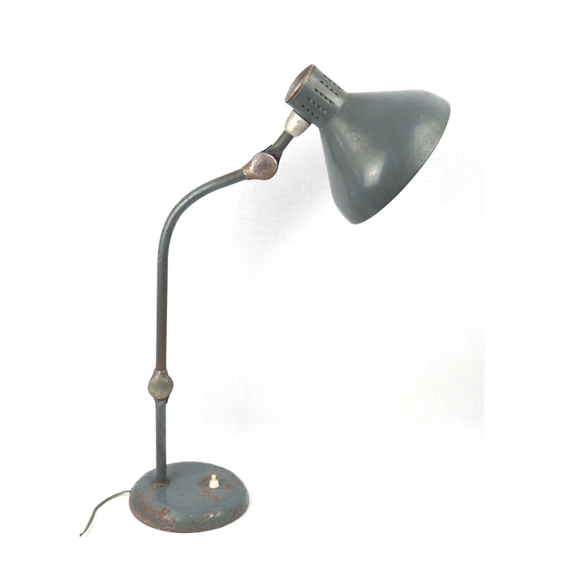 Jumo GS1 vintage enamelled sheet metal and aluminum workshop lamp, 1920