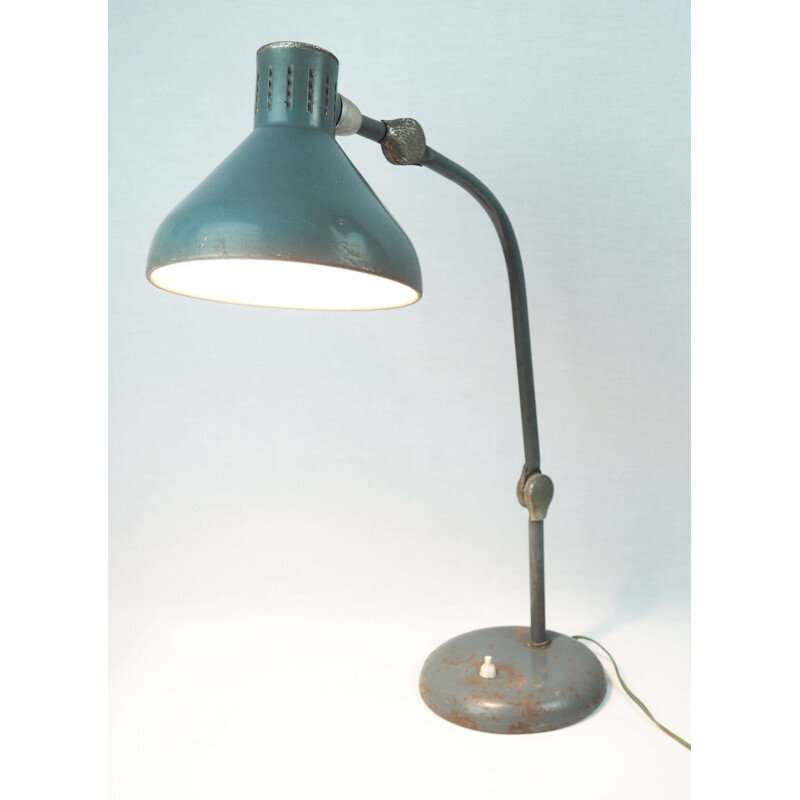 Lampe vintage en tôle émaillée et aluminium d'atelier Jumo GS1, 1920