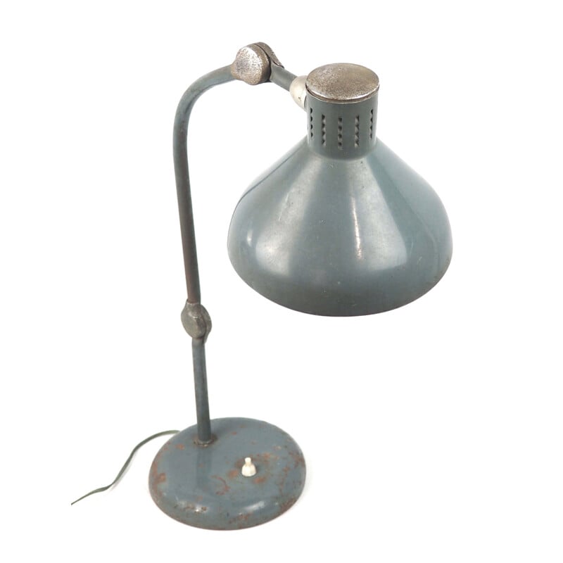 Lampe vintage en tôle émaillée et aluminium d'atelier Jumo GS1, 1920