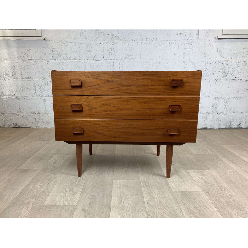 Vintage low teak chest of drawers by Denka, Denmark 1960s