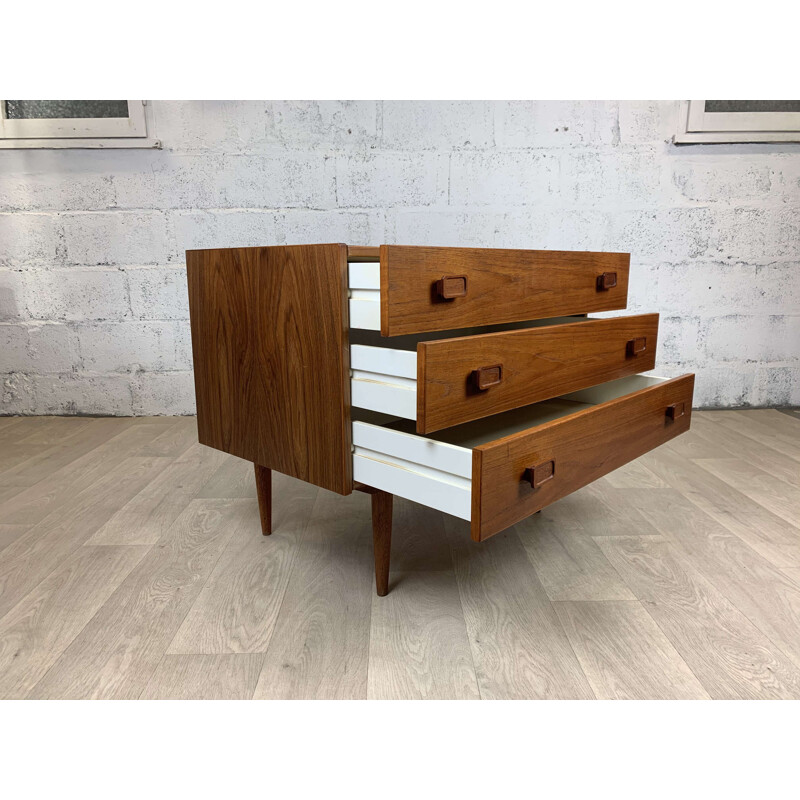 Vintage low teak chest of drawers by Denka, Denmark 1960s