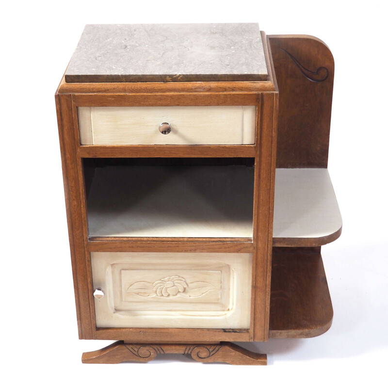 Vintage bedside table in wood and marble 1940s