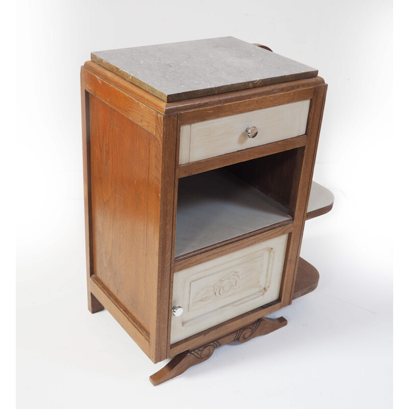 Vintage bedside table in wood and marble 1940s