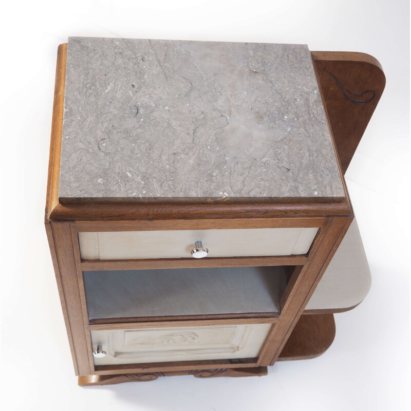 Vintage bedside table in wood and marble 1940s