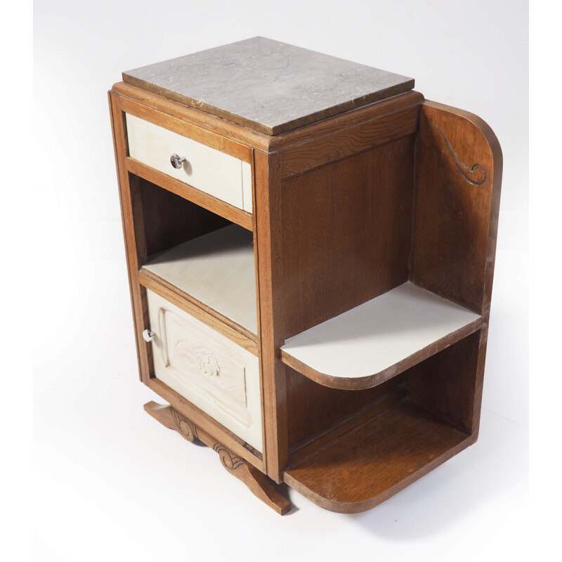 Vintage bedside table in wood and marble 1940s