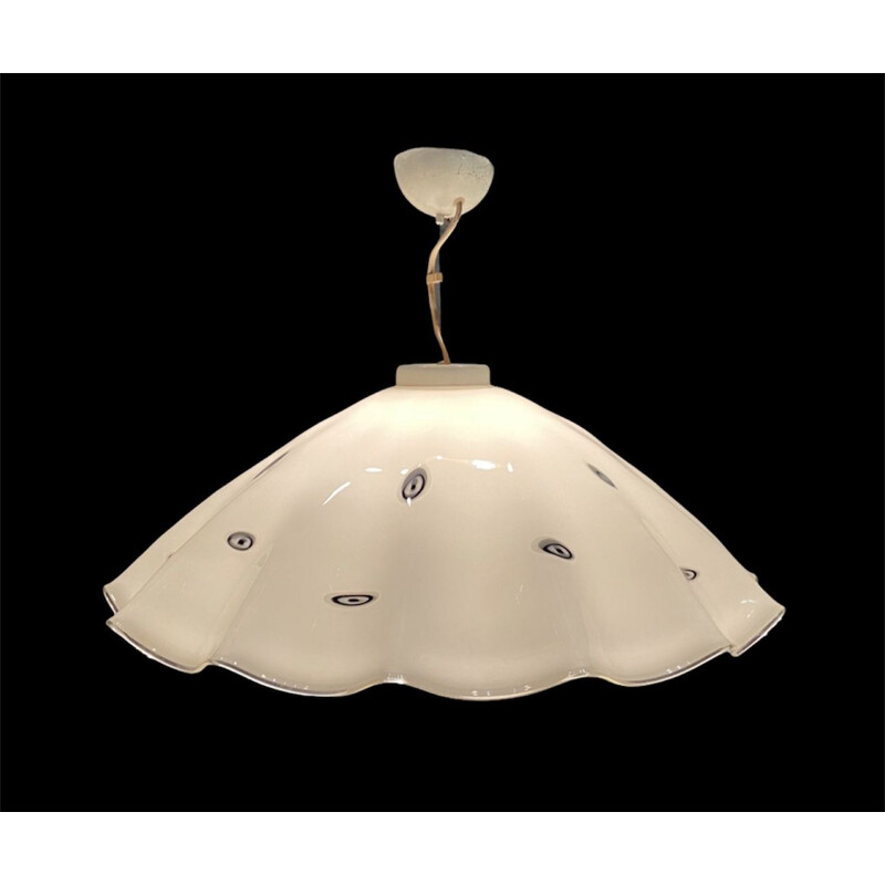 Vintage white murano glass pendant lamp for De Mayo 1970