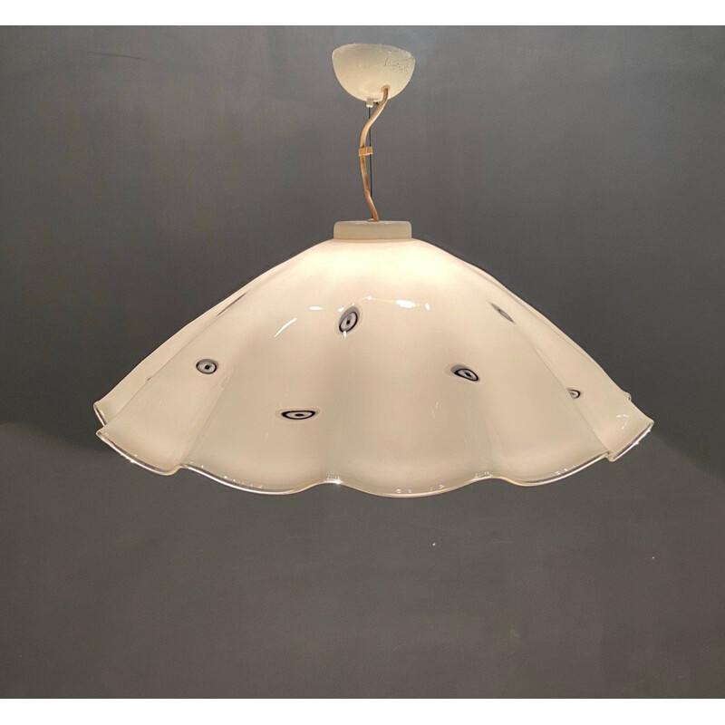 Vintage white murano glass pendant lamp for De Mayo 1970