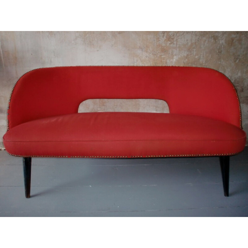 2-seater sofa in red fabric - 1960s
