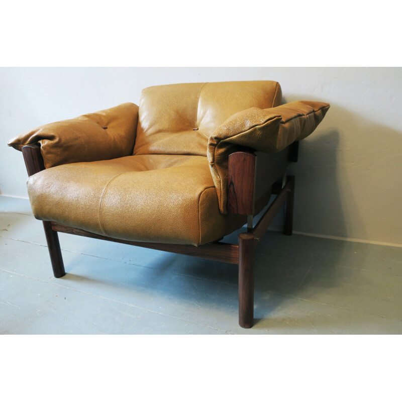 Armchair in rosewood and leather, Percival LAFER - 1960s