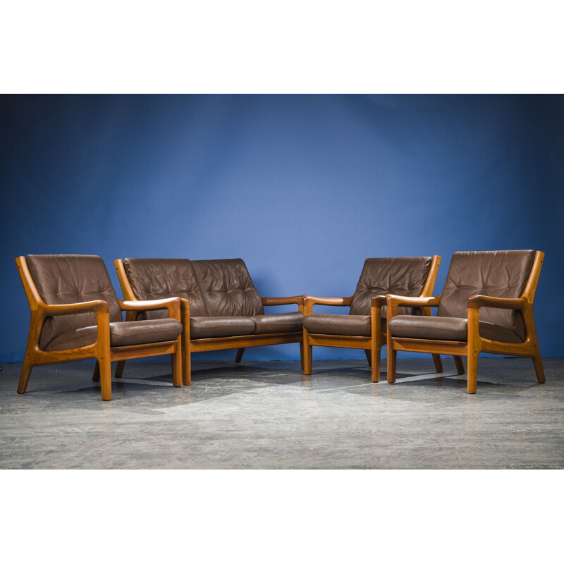 Set of 4 vintage 3 and 2 seater teak sofas by Gustav Thams for Vejen Polster mobelfabrik