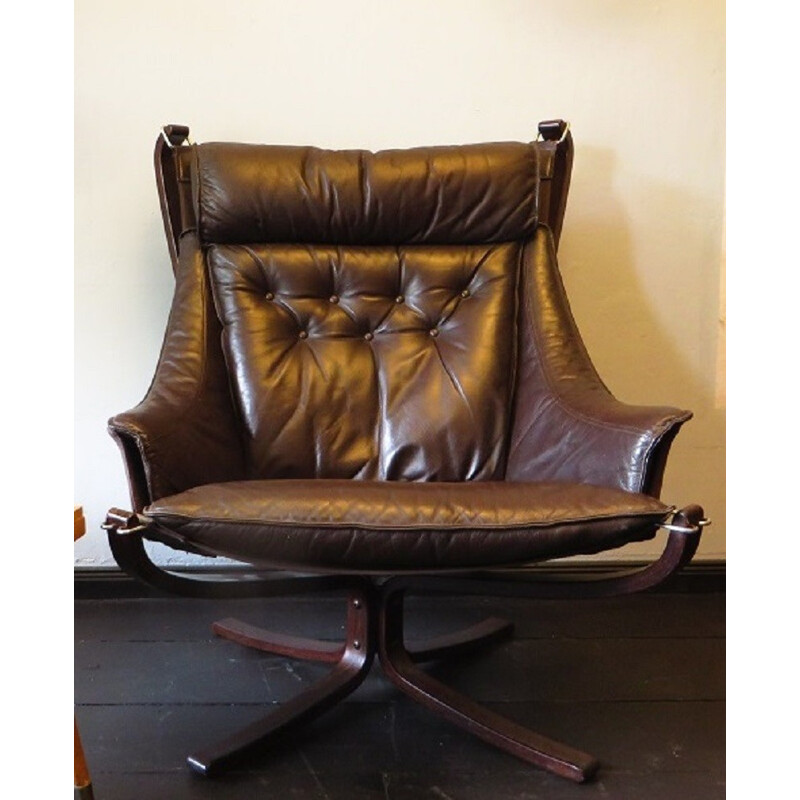 Falcon armchair in brown leather, Sigurd RESSEL - 1970s