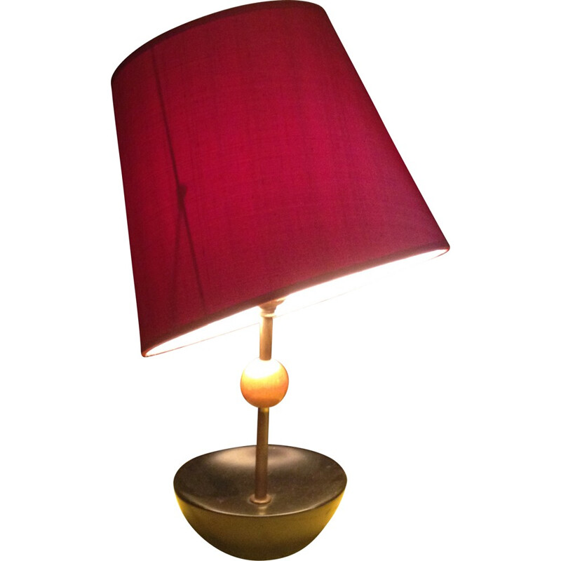 Lampada da tavolo vintage in ceramica e tessuto rosso, 1950