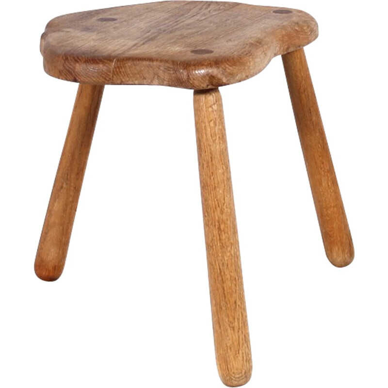 Scandinavian oak stool with tripod legs - 1950s