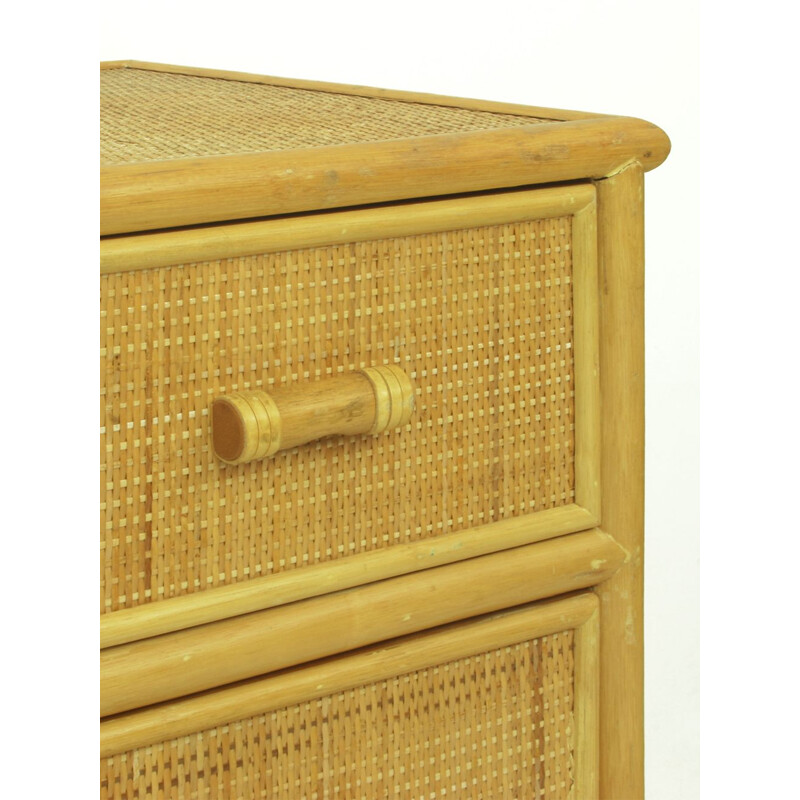 Vintage Rattan & Bamboo Chest Of Drawers, Spanish 1970s