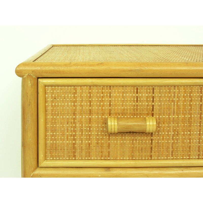 Vintage Rattan & Bamboo Chest Of Drawers, Spanish 1970s