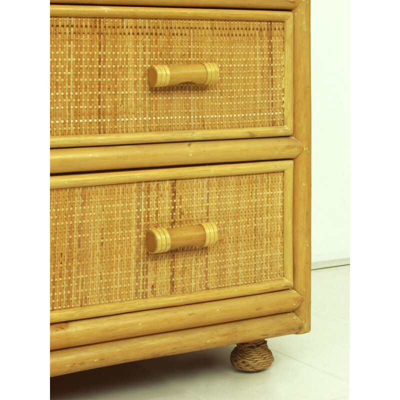 Vintage Rattan & Bamboo Chest Of Drawers, Spanish 1970s