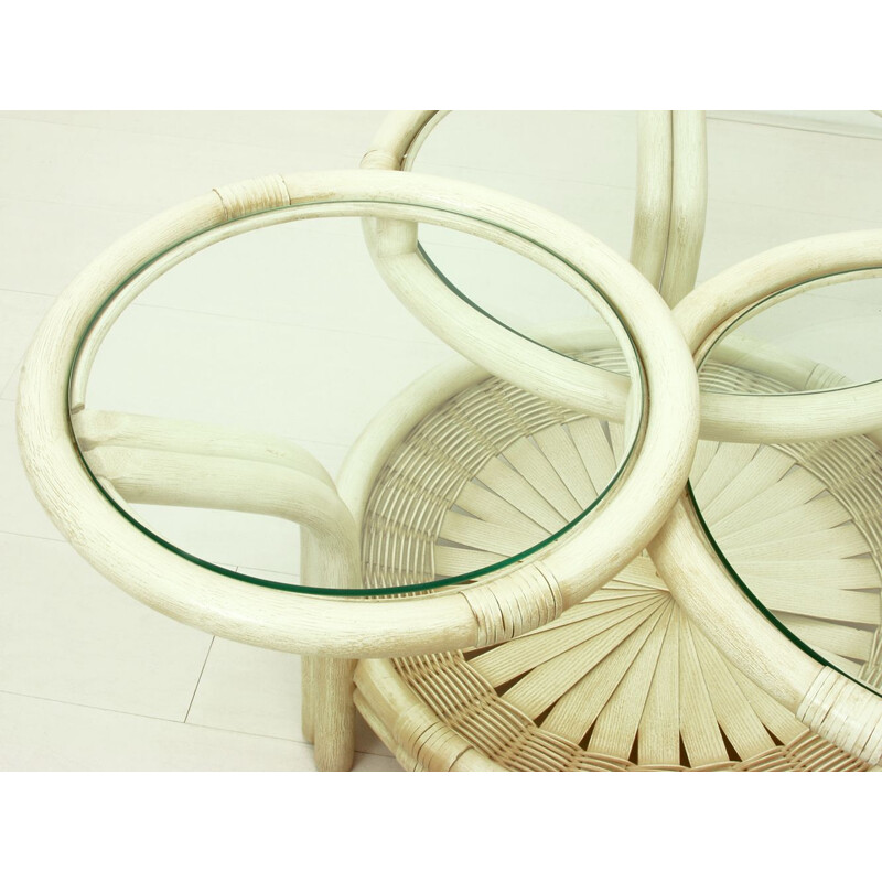 Vintage rattan and glass coffee table by Flechtatelier Schütz, Germany 1970