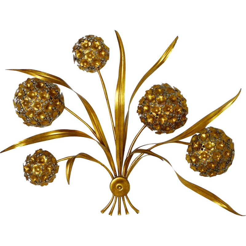 Vintage Bouquet Wandleuchte aus vergoldetem Gold, 1970