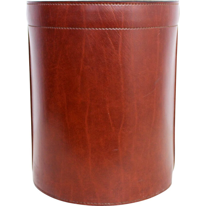 Vintage leather wastebasket 1950s