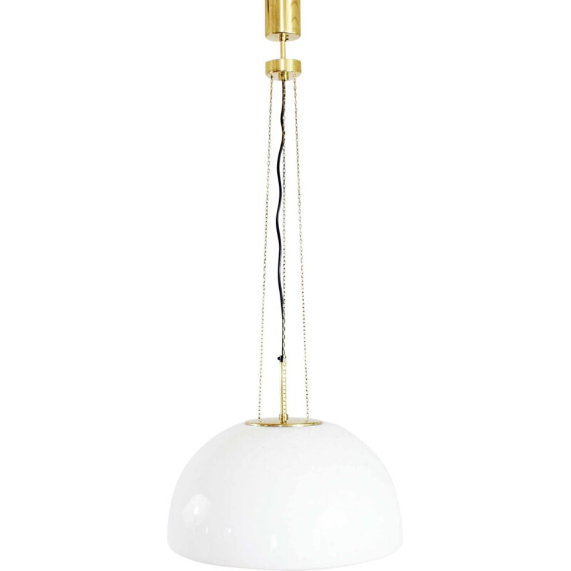 Vintage opaline and brass chandelier from Glashütte Limburg, Switzerland 1960