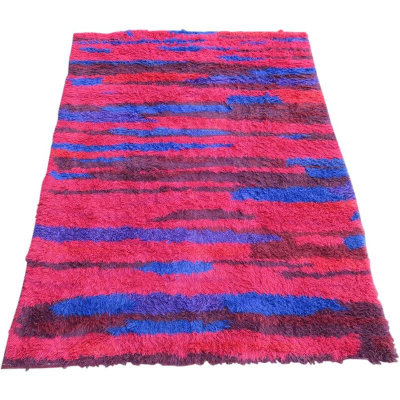 Tapis vintage à poils longs tissé à la main couleurs naturelles par Walter Mack 1960