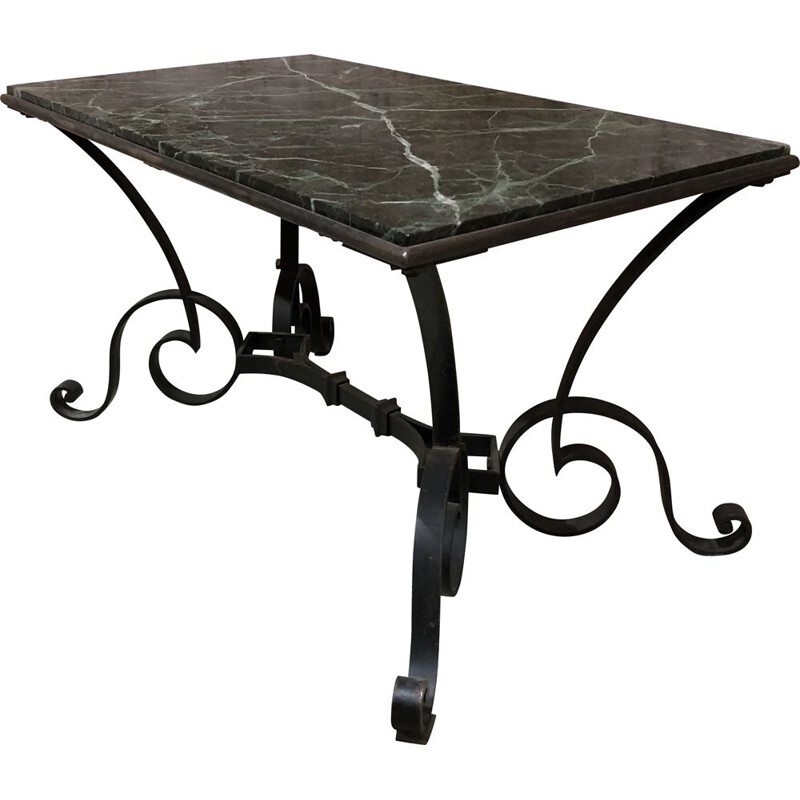 Vintage wrought iron and marble coffee table by Robert Merceris, 1940