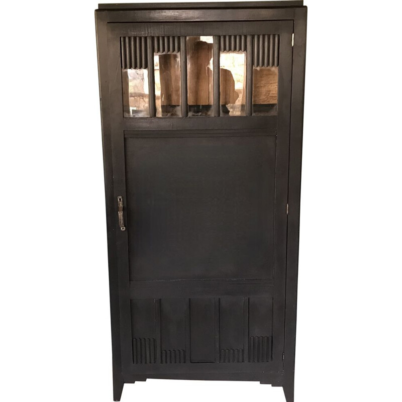 Vintage Art-Deco glass cabinet with black patina
