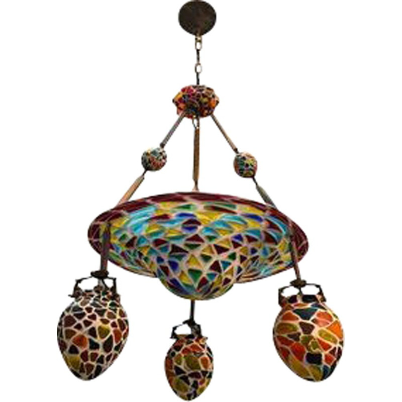 Candelabro de vidro vintage Liberty Mosaic 1920