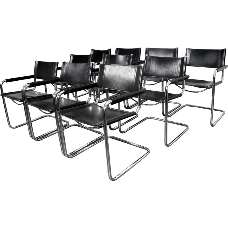 Vintage Black leather S34 cantilever chairs by Mart Stam & Marcel Breuer for Fasem 1987s