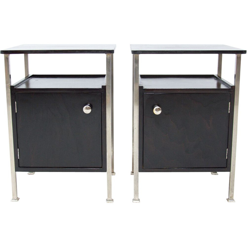 Pair of vintage chromed night stands by Kovona, Czechoslovakia 1950s