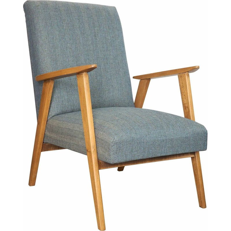 Vintage sanded and varnished wood armchair, English 1960s
