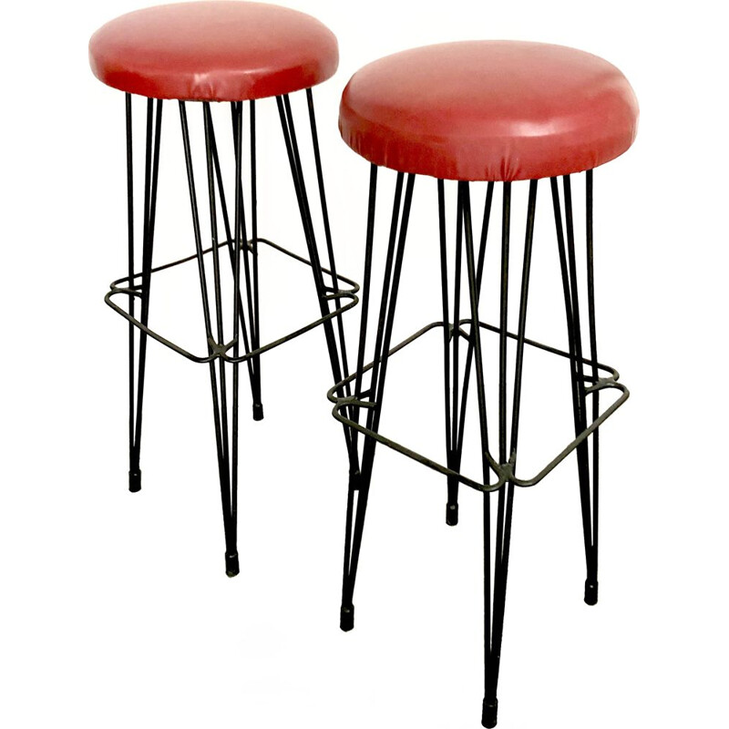 Pair of vintage bar stools in skai 1950s