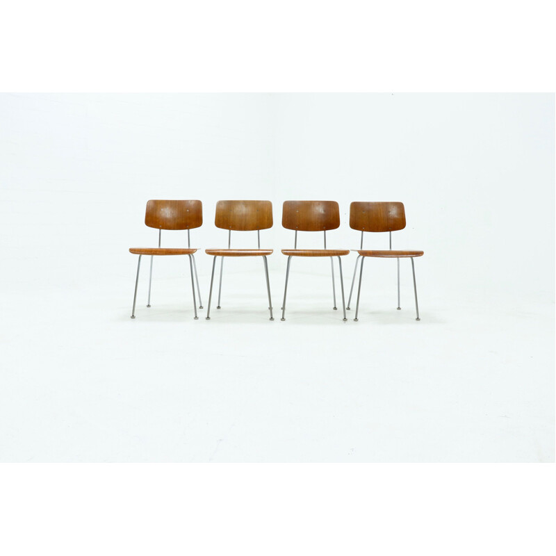 Conjunto de 4 cadeiras de teca vintage Gispen 1263 por A.R. Cordemeijer 1960