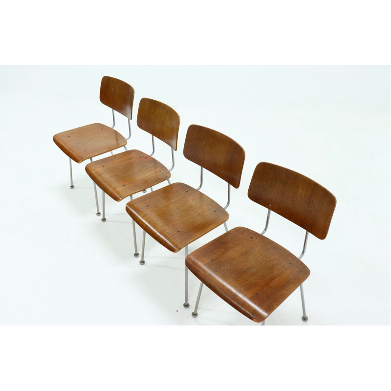 Lot de 4 chaises vintage en teck Gispen 1263 par A.R. Cordemeijer 1960