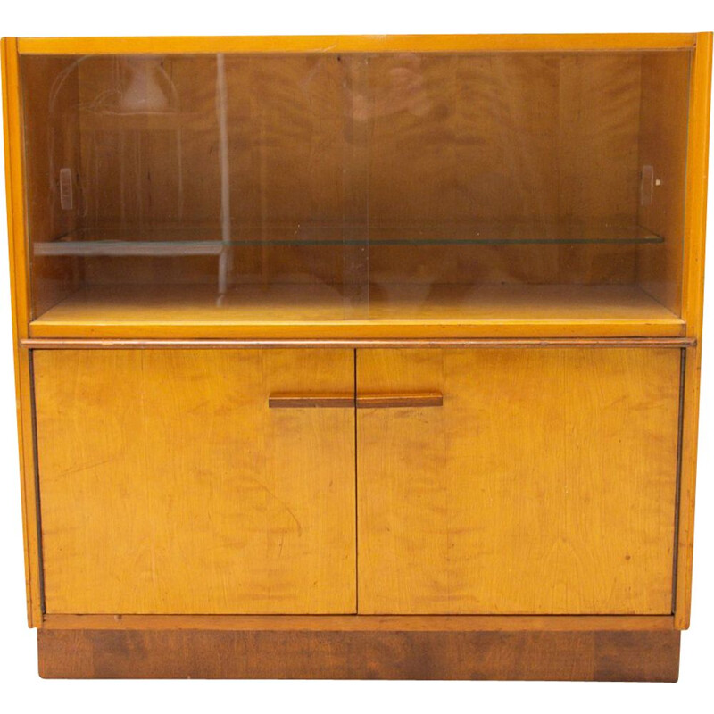 Vintage glass cabinet made of ash, elm, maple, walnut and birch for UP Závody, Czechoslovakia 1960