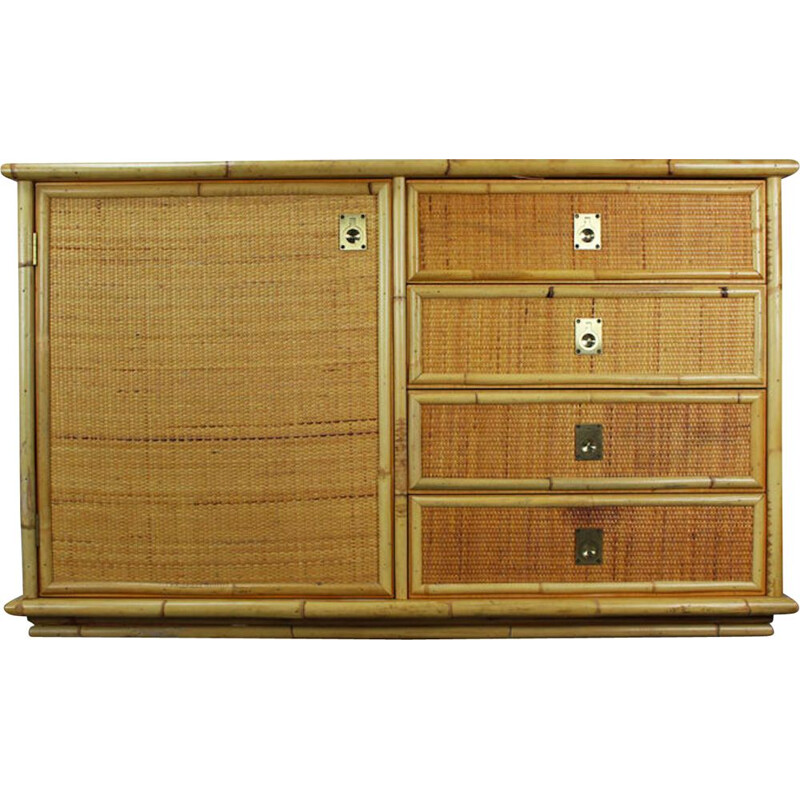Vintage hand-woven rattan and bamboo sideboard by Dal Vera, Italian 1970s