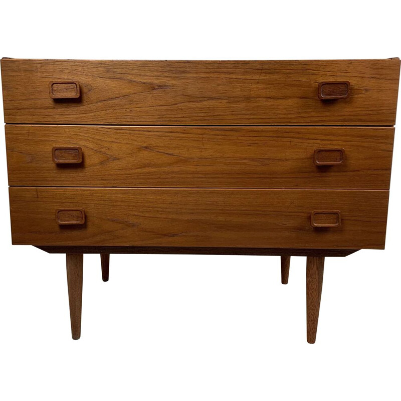 Vintage low teak chest of drawers by Denka, Denmark 1960s